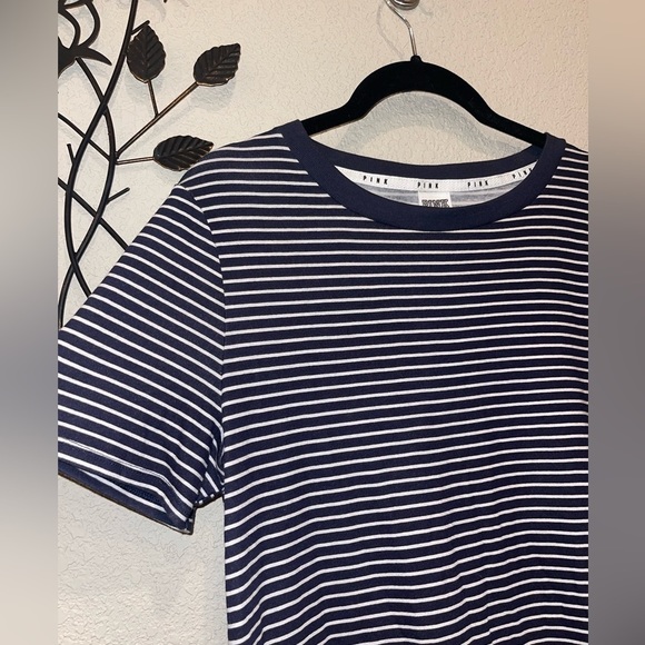 Pink Victorias Secret Navy And White Striped T Shirt Cotton Size Medium - Picture 4 of 6